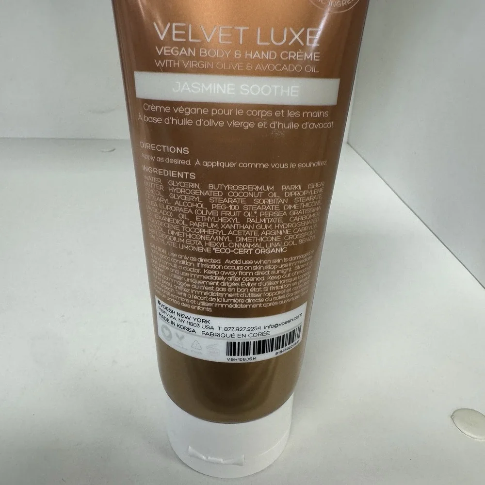 VOESH Velvet Luxe Jasmine Soothe Vegan Body & Hand Creme Lotion‎ 8.5 oz